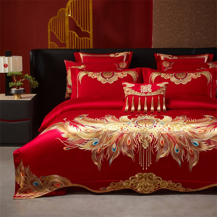 91家纺网 家纺一手货源 找家纺 宏羽纺家纺 2025新款高支高密全棉提花新中式婚庆多件套 高支高密富贵望族