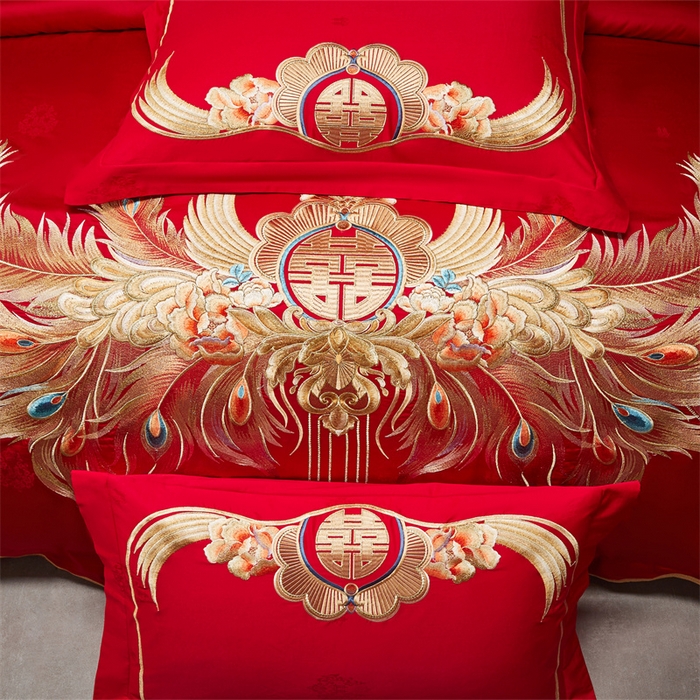 91家纺网 家纺一手货源 找家纺 宏羽纺家纺 2025新款高支高密全棉提花新中式婚庆多件套 高支高密富贵望族