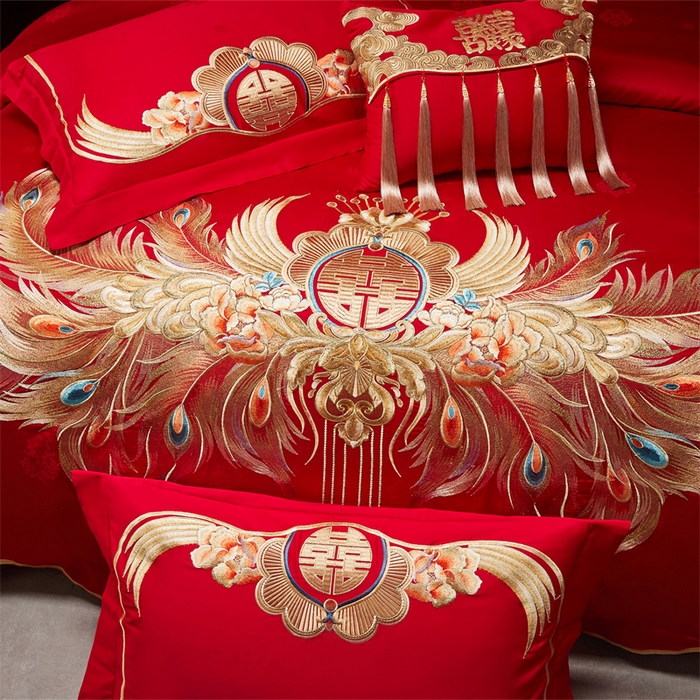 91家纺网 家纺一手货源 找家纺 宏羽纺家纺 2025新款高支高密全棉提花新中式婚庆多件套 高支高密富贵望族