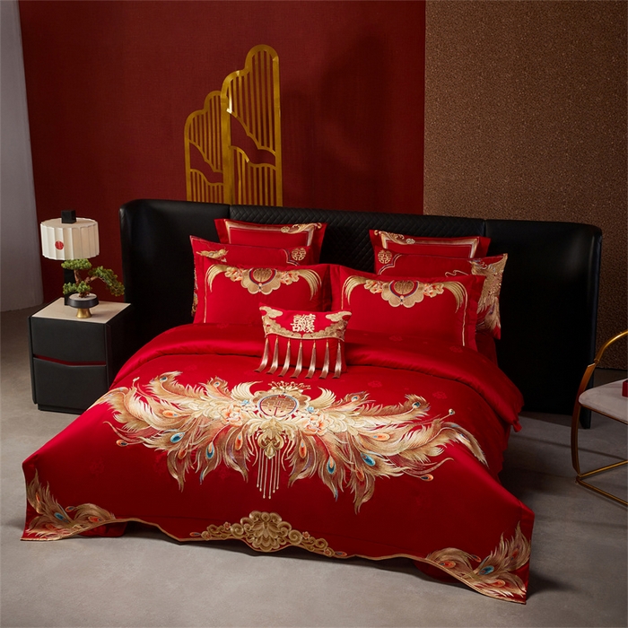 91家纺网 家纺一手货源 找家纺 宏羽纺家纺 2025新款高支高密全棉提花新中式婚庆多件套 高支高密富贵望族