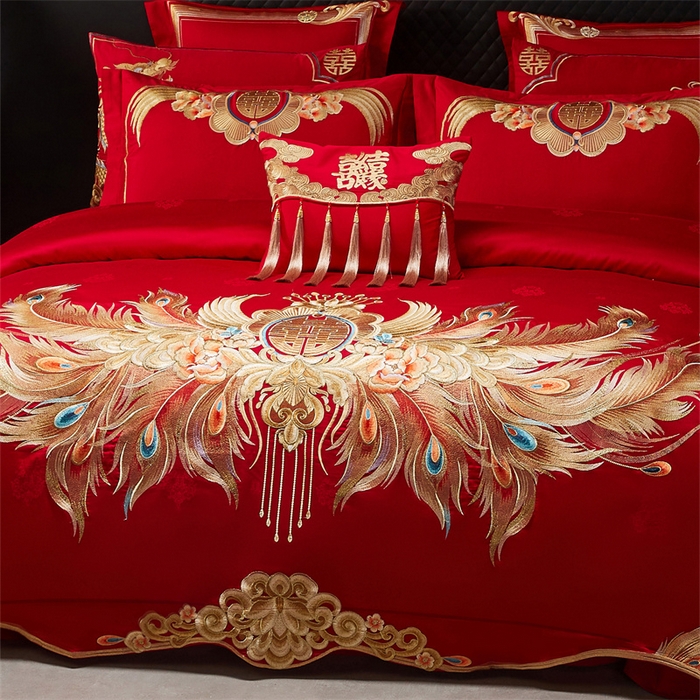 91家纺网 家纺一手货源 找家纺 宏羽纺家纺 2025新款高支高密全棉提花新中式婚庆多件套 高支高密富贵望族