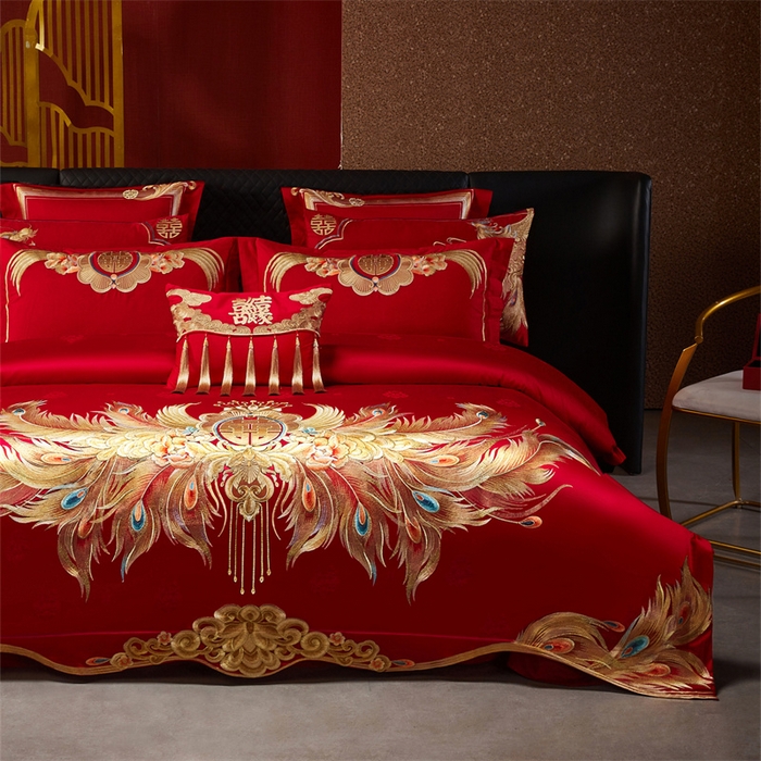 91家纺网 家纺一手货源 找家纺 宏羽纺家纺 2025新款高支高密全棉提花新中式婚庆多件套 高支高密富贵望族