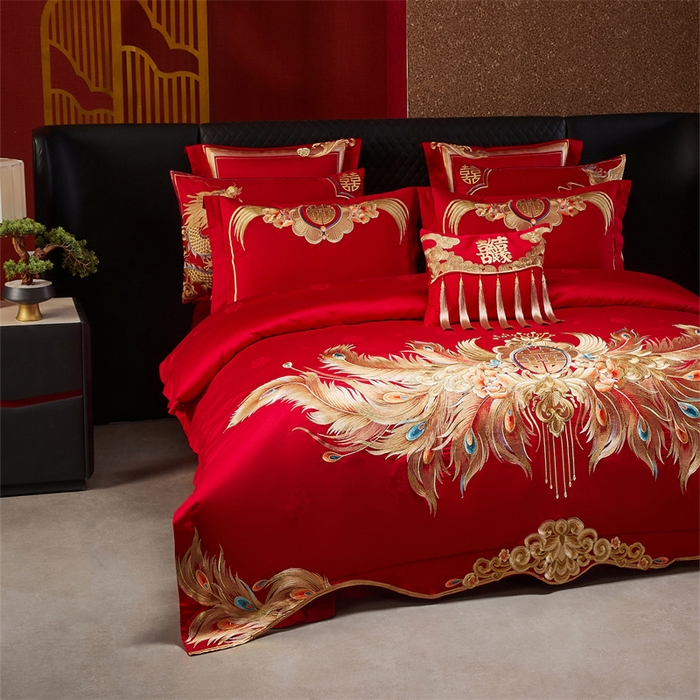 91家纺网 家纺一手货源 找家纺 宏羽纺家纺 2025新款高支高密全棉提花新中式婚庆多件套 高支高密富贵望族