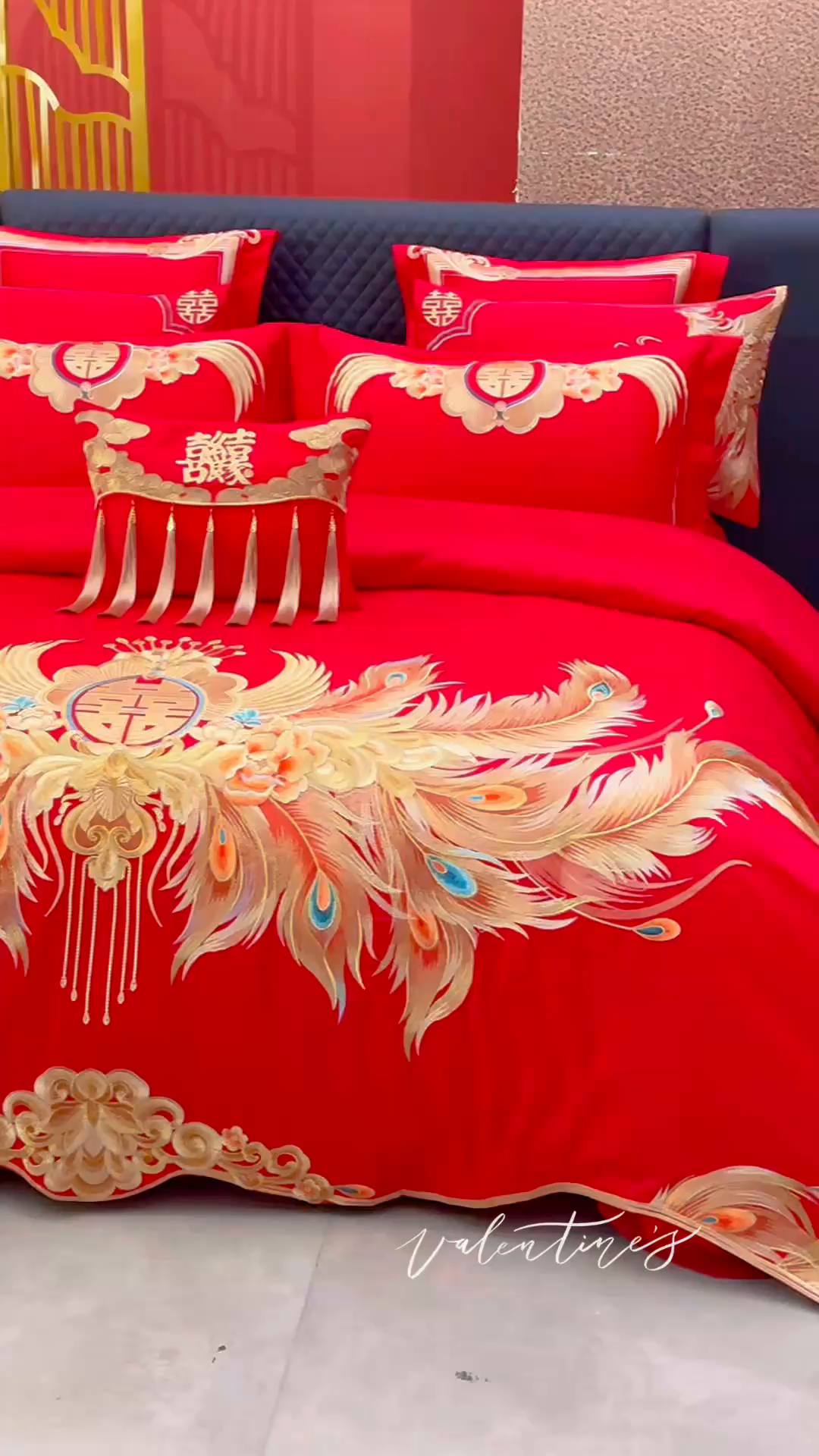 91家纺网 家纺一手货源 找家纺 宏羽纺家纺 2025新款高支高密全棉提花新中式婚庆多件套 高支高密富贵望族