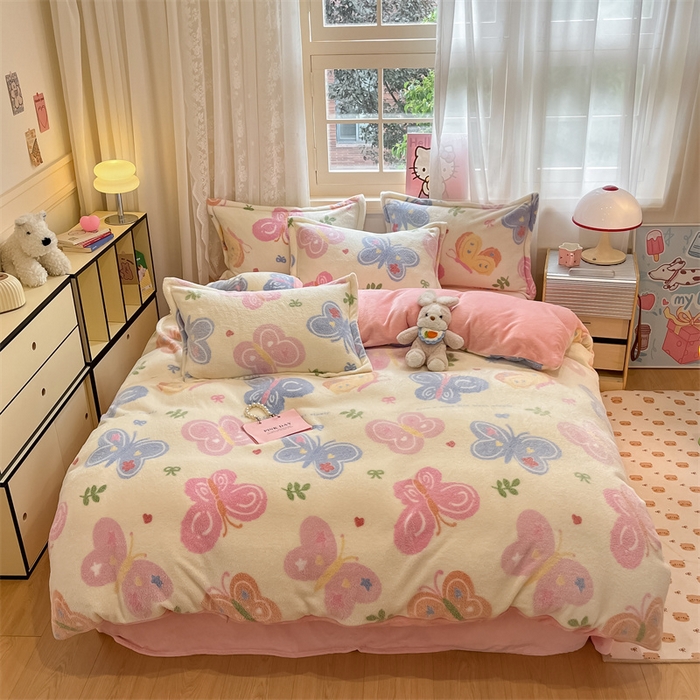 川悦生活 2025新款立体雪花绒印花大床四件套系列一场景一 花园蝴蝶