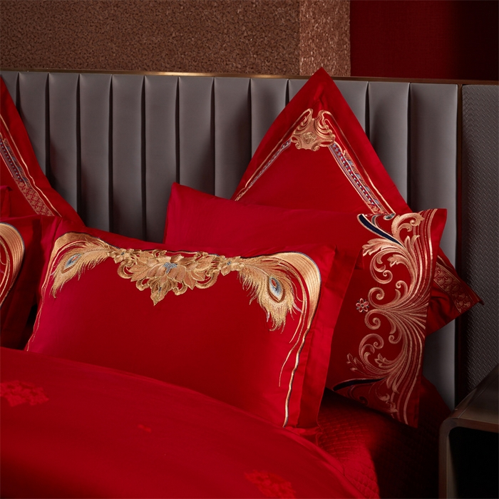 91家纺网 家纺一手货源 找家纺 宏羽纺家纺 2025新款高支高密全棉提花新中式婚庆多件套 高支高密龙凤祥福-金