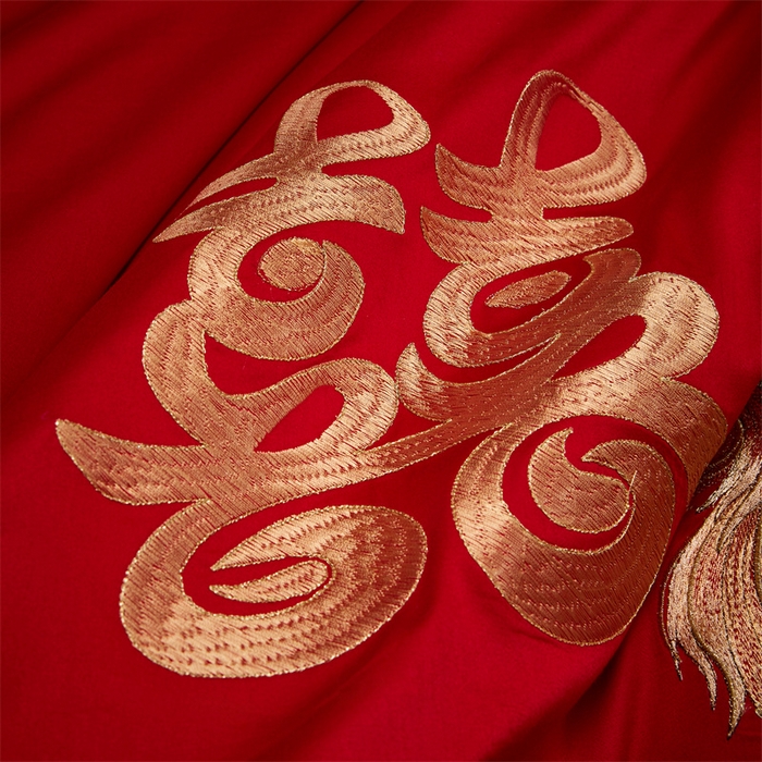 91家纺网 家纺一手货源 找家纺 宏羽纺家纺 2025新款高支高密全棉提花新中式婚庆多件套 高支高密龙凤祥福-金