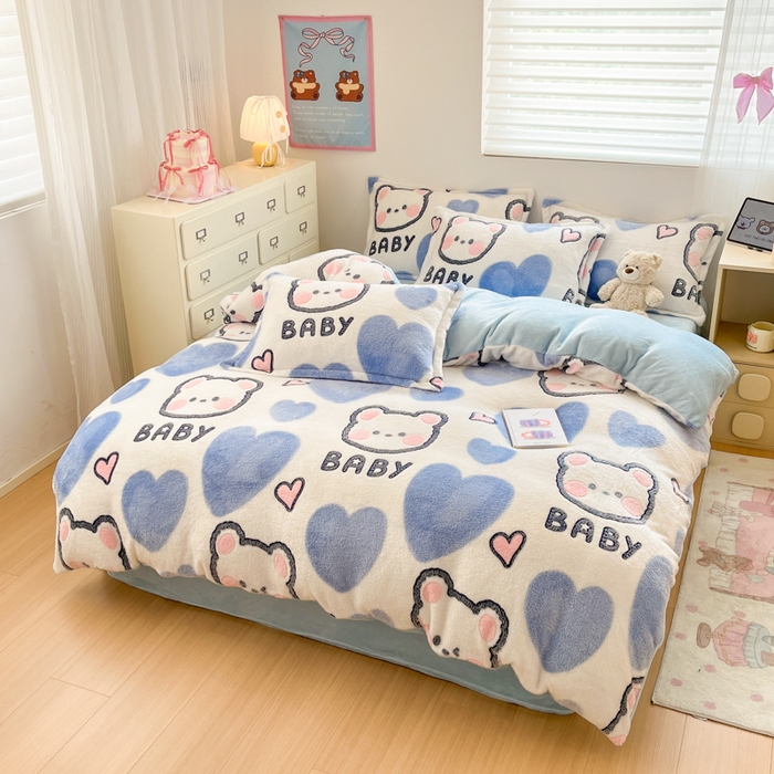 91家纺网 家纺一手货源 找家纺 川悦生活 2025新款立体雪花绒印花大床四件套系列一场景一 可爱熊