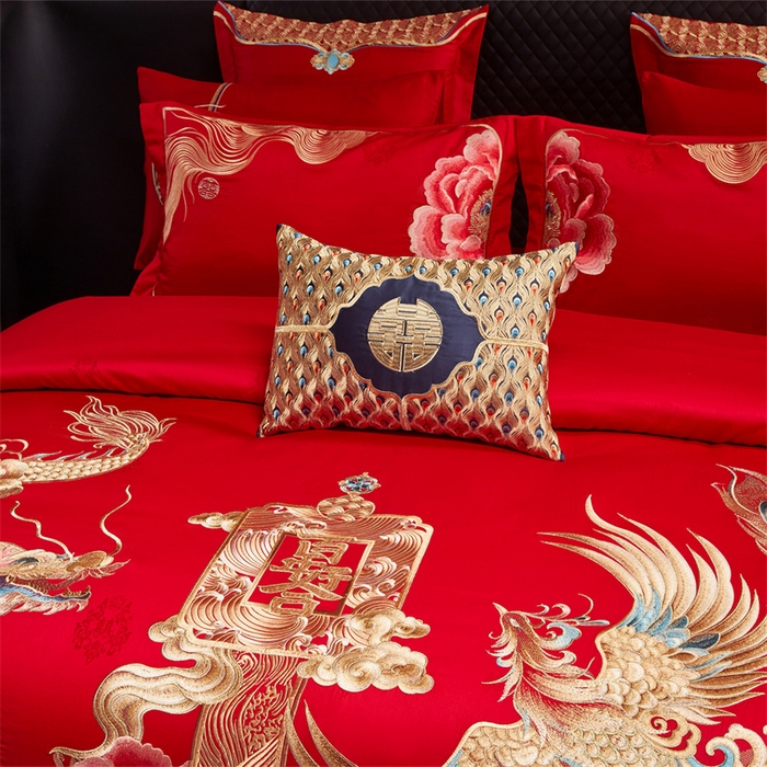 91家纺网 家纺一手货源 找家纺 宏羽纺家纺 2025新款高支高密全棉提花新中式婚庆多件套 高支高密至尊红颜-金