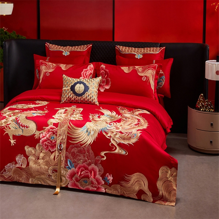 91家纺网 家纺一手货源 找家纺 宏羽纺家纺 2025新款高支高密全棉提花新中式婚庆多件套 高支高密至尊红颜-金