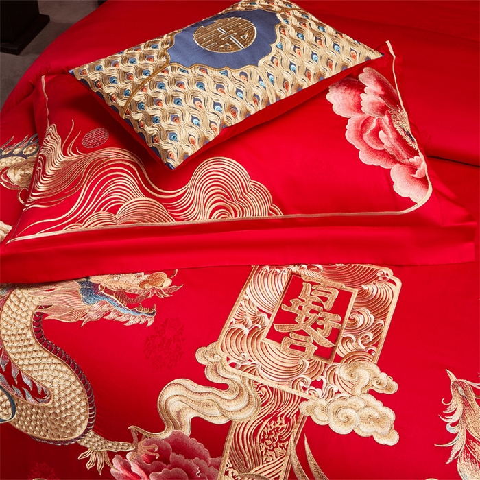 91家纺网 家纺一手货源 找家纺 宏羽纺家纺 2025新款高支高密全棉提花新中式婚庆多件套 高支高密至尊红颜-金