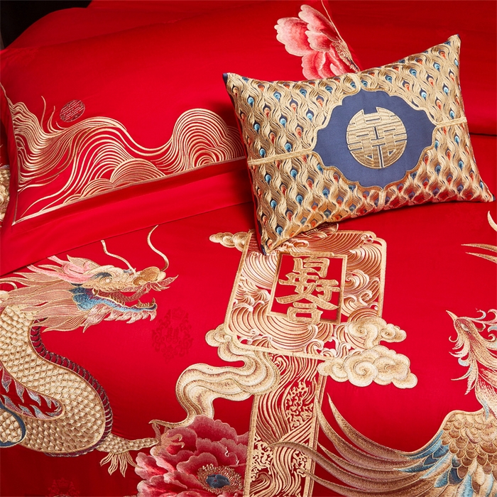 91家纺网 家纺一手货源 找家纺 宏羽纺家纺 2025新款高支高密全棉提花新中式婚庆多件套 高支高密至尊红颜-金