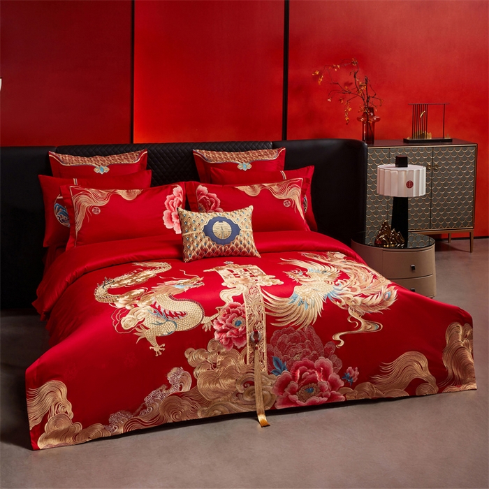 91家纺网 家纺一手货源 找家纺 宏羽纺家纺 2025新款高支高密全棉提花新中式婚庆多件套 高支高密至尊红颜-金