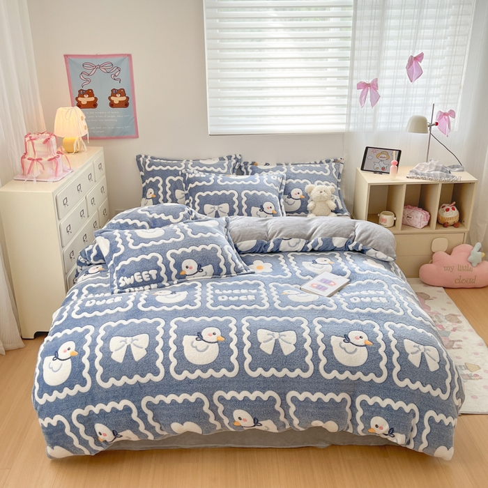 川悦生活 2025新款立体雪花绒印花大床四件套系列一场景一 快乐鸭鸭