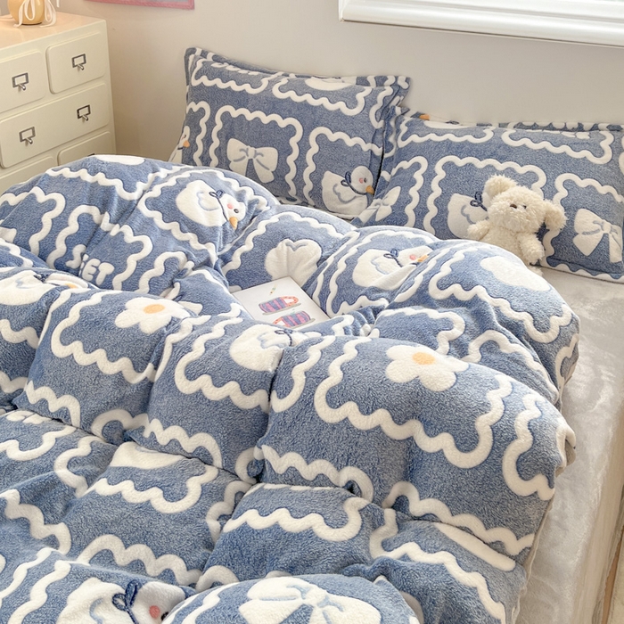 91家纺网 家纺一手货源 找家纺 川悦生活 2025新款立体雪花绒印花大床四件套系列一场景一 快乐鸭鸭