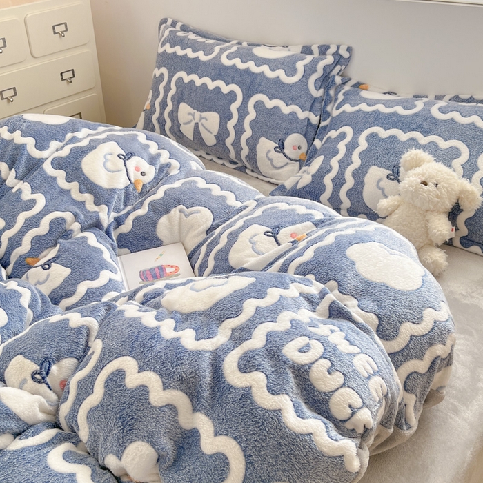 91家纺网 家纺一手货源 找家纺 川悦生活 2025新款立体雪花绒印花大床四件套系列一场景一 快乐鸭鸭