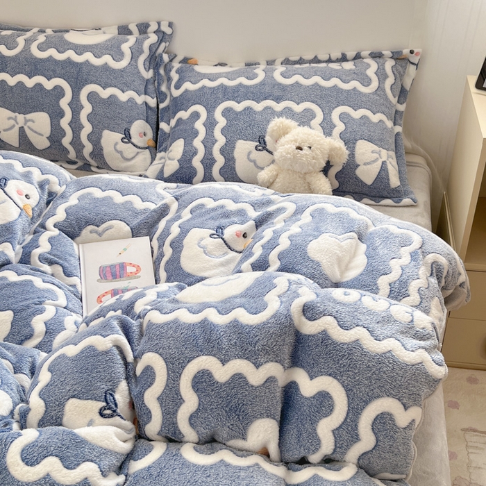 91家纺网 家纺一手货源 找家纺 川悦生活 2025新款立体雪花绒印花大床四件套系列一场景一 快乐鸭鸭