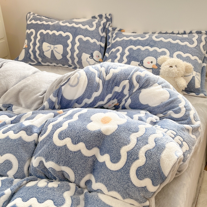 91家纺网 家纺一手货源 找家纺 川悦生活 2025新款立体雪花绒印花大床四件套系列一场景一 快乐鸭鸭