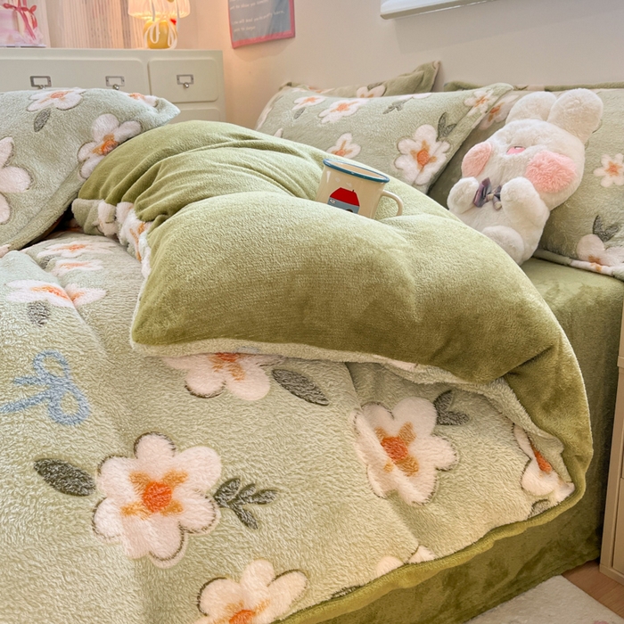 91家纺网 家纺一手货源 找家纺 川悦生活 2025新款立体雪花绒印花大床四件套系列一场景一 奶芙小花