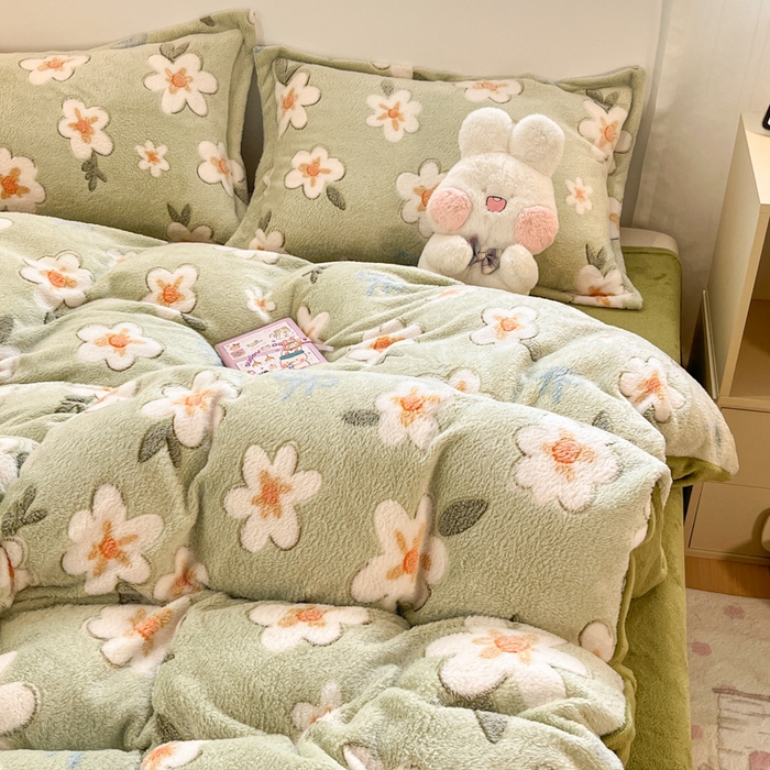 91家纺网 家纺一手货源 找家纺 川悦生活 2025新款立体雪花绒印花大床四件套系列一场景一 奶芙小花