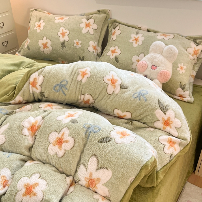 91家纺网 家纺一手货源 找家纺 川悦生活 2025新款立体雪花绒印花大床四件套系列一场景一 奶芙小花