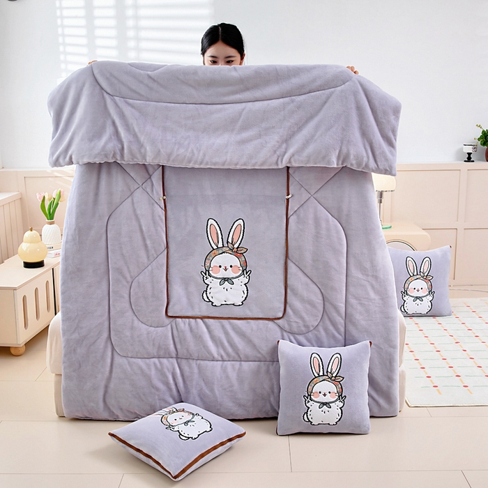 91家纺网 家纺一手货源 找家纺 阳光依佰抱枕被 2025秋冬新款牛奶绒多功能抱枕被系列-大耳兔 大耳兔---丁香紫