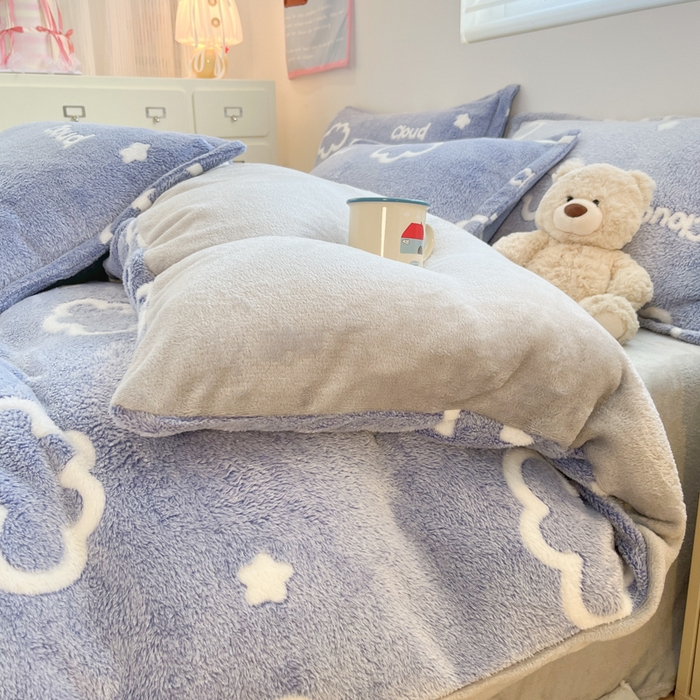 91家纺网 家纺一手货源 找家纺 川悦生活 2025新款立体雪花绒印花大床四件套系列一场景一 奶味云朵