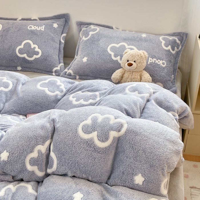 91家纺网 家纺一手货源 找家纺 川悦生活 2025新款立体雪花绒印花大床四件套系列一场景一 奶味云朵