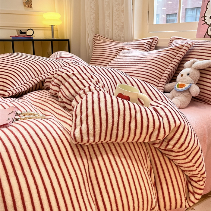 91家纺网 家纺一手货源 找家纺 川悦生活 2025新款立体雪花绒印花大床四件套系列一场景一 秋语-红豆