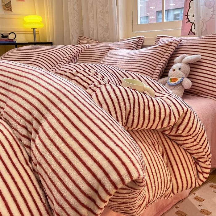 91家纺网 家纺一手货源 找家纺 川悦生活 2025新款立体雪花绒印花大床四件套系列一场景一 秋语-红豆