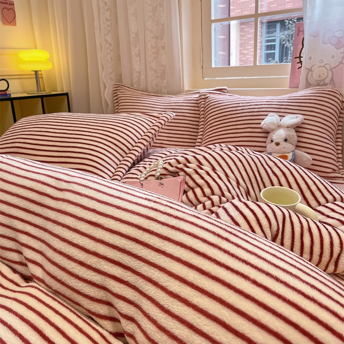 91家纺网 家纺一手货源 找家纺 川悦生活 2025新款立体雪花绒印花大床四件套系列一场景一 秋语-红豆