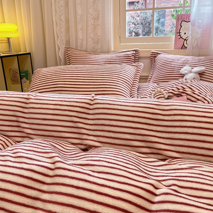 91家纺网 家纺一手货源 找家纺 川悦生活 2025新款立体雪花绒印花大床四件套系列一场景一 秋语-红豆