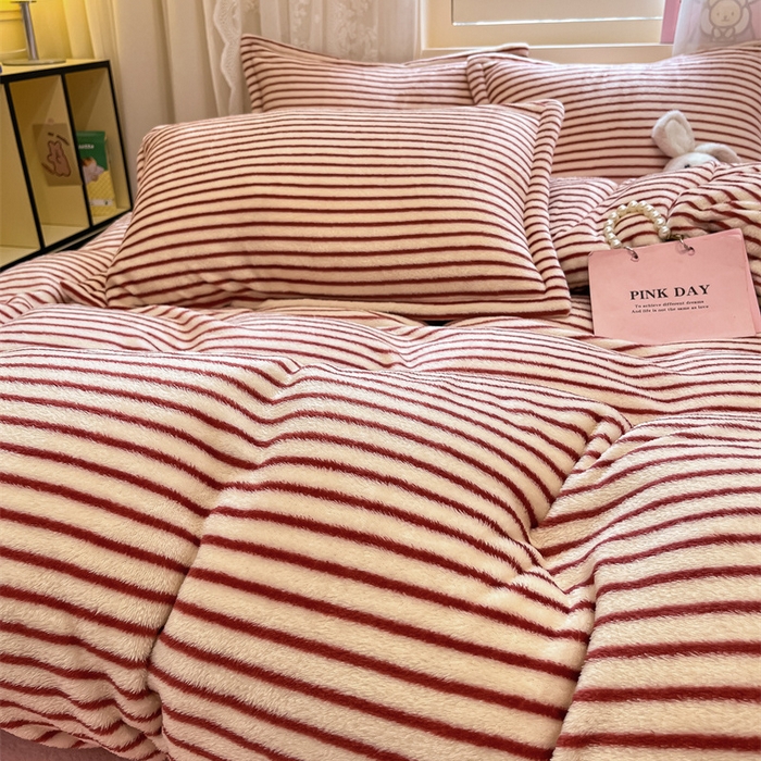 91家纺网 家纺一手货源 找家纺 川悦生活 2025新款立体雪花绒印花大床四件套系列一场景一 秋语-红豆