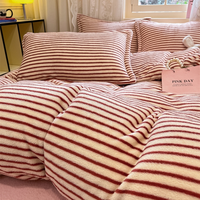 91家纺网 家纺一手货源 找家纺 川悦生活 2025新款立体雪花绒印花大床四件套系列一场景一 秋语-红豆