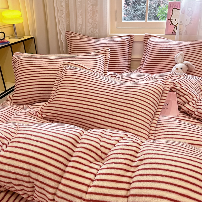 91家纺网 家纺一手货源 找家纺 川悦生活 2025新款立体雪花绒印花大床四件套系列一场景一 秋语-红豆