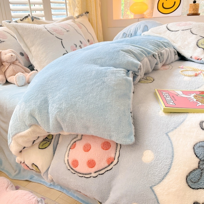 91家纺网 家纺一手货源 找家纺 川悦生活 2025新款立体雪花绒印花大床四件套系列一场景一 少女小兔