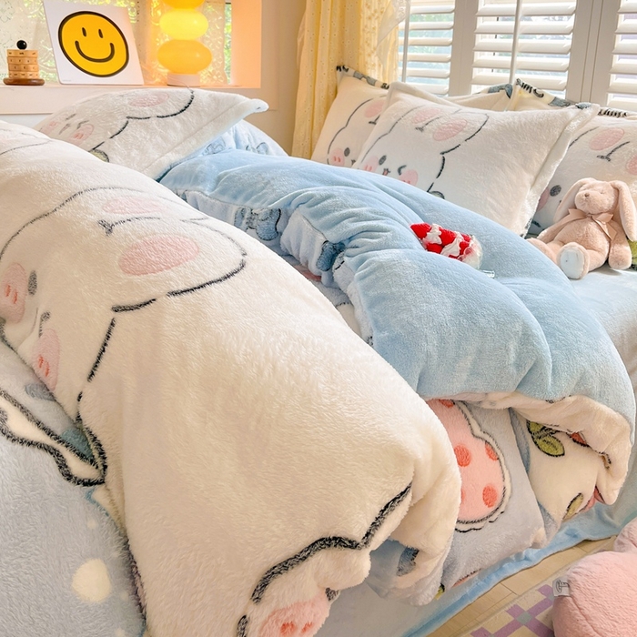 91家纺网 家纺一手货源 找家纺 川悦生活 2025新款立体雪花绒印花大床四件套系列一场景一 少女小兔