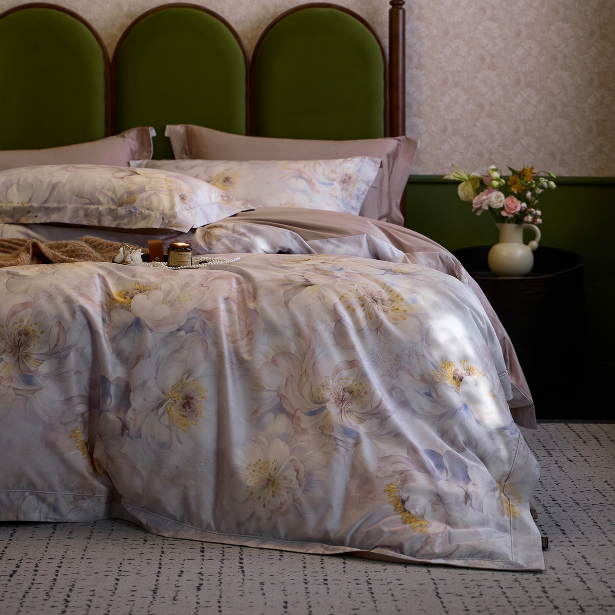 91家纺网 家纺一手货源 找家纺 2025新款 【不断货】70SA类轻奢长绒棉印花四件套正品YKK拉链+精品做工+独版（控价，不低于458） 花吟