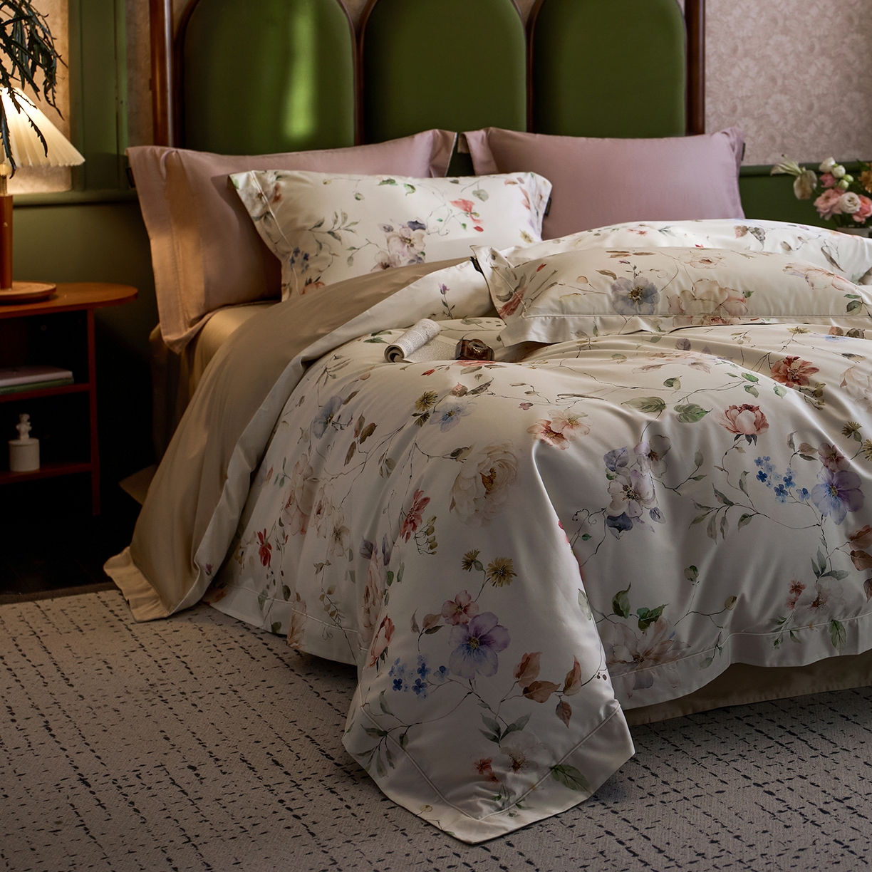 91家纺网 家纺一手货源 找家纺 2025新款 【不断货】70SA类轻奢长绒棉印花四件套正品YKK拉链+精品做工+独版（控价，不低于458） 山木花葶