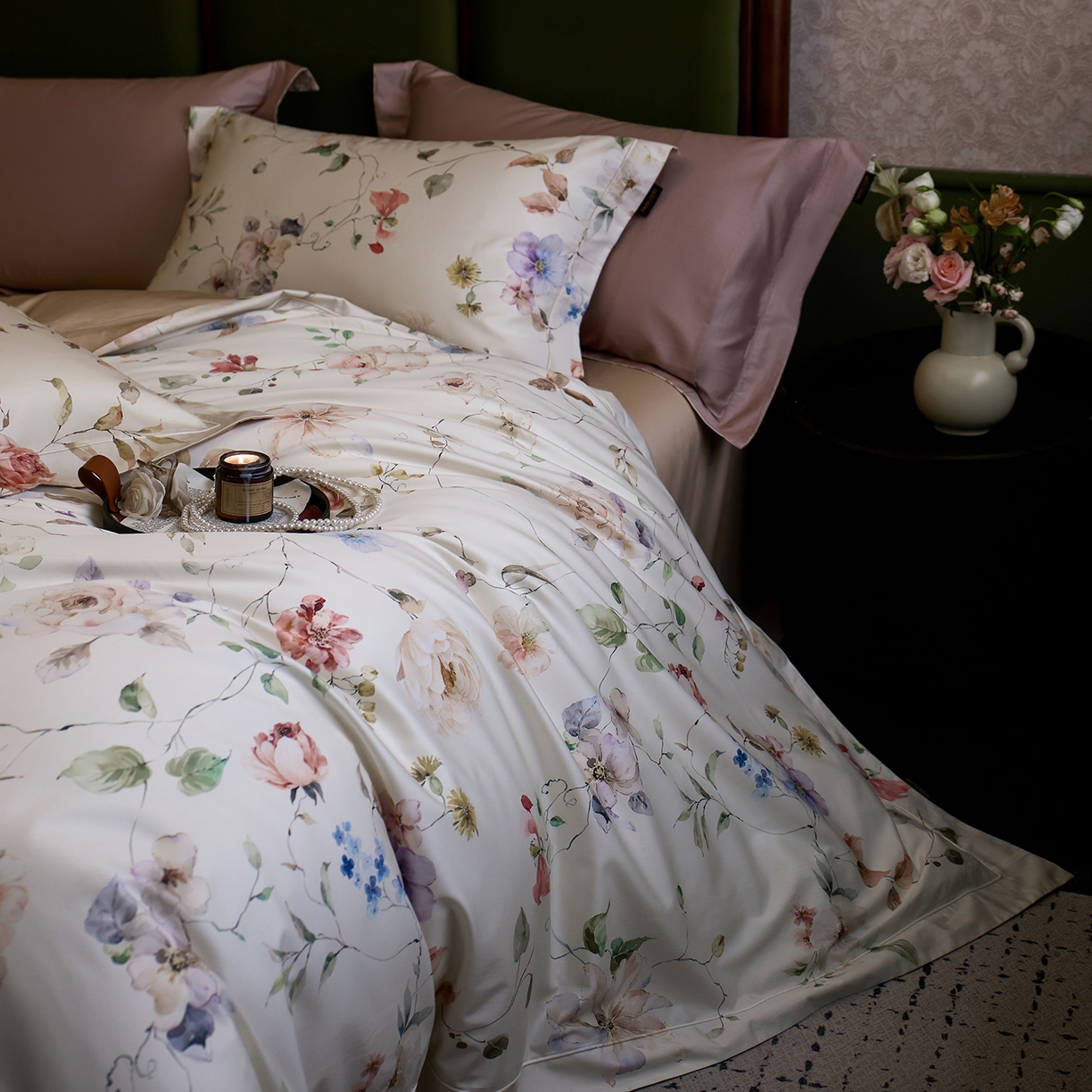 91家纺网 家纺一手货源 找家纺 2025新款 【不断货】70SA类轻奢长绒棉印花四件套正品YKK拉链+精品做工+独版（控价，不低于458） 山木花葶