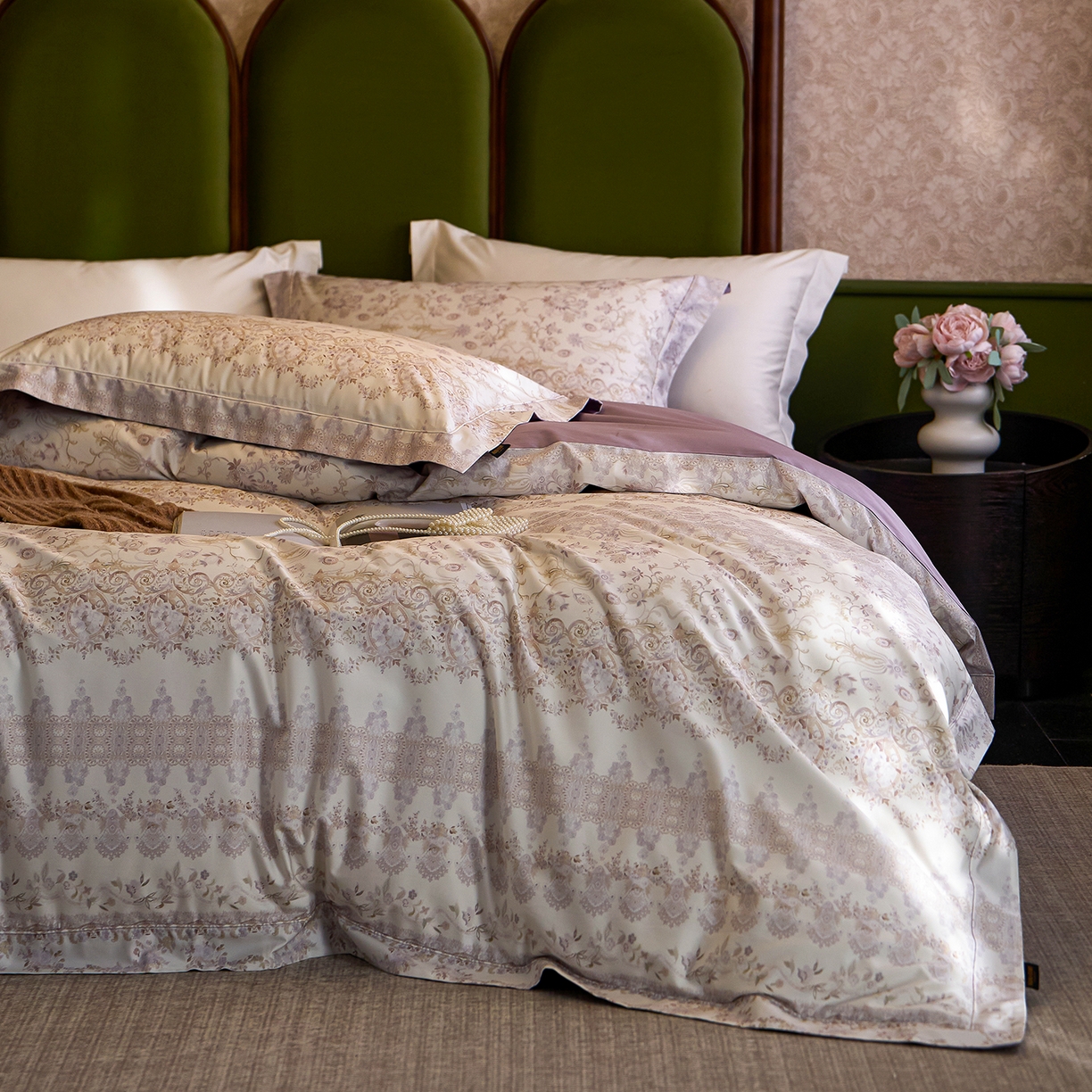 91家纺网 家纺一手货源 找家纺 2025新款 【不断货】70SA类轻奢长绒棉印花四件套正品YKK拉链+精品做工+独版（控价，不低于458） 西曼花诗