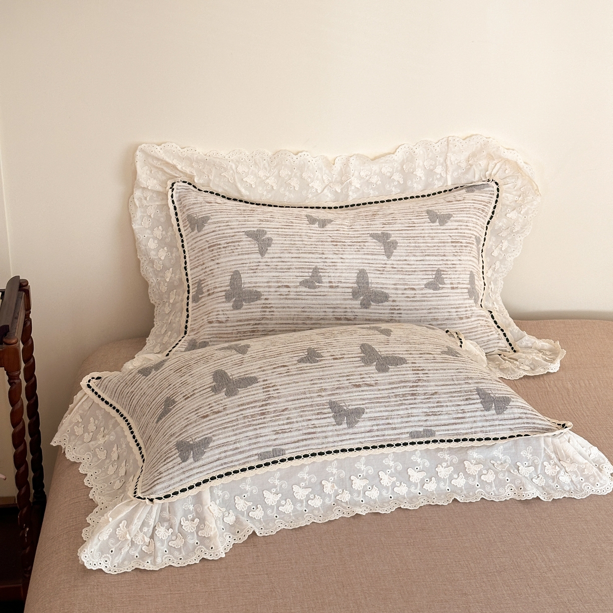 91家纺网 家纺一手货源 找家纺 淑女公社家纺 2025秋冬新款法式空气提花皱皱纱四件套-蝶舞 蝶舞 摩卡棕