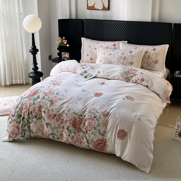 启航家居 2025新款全棉纯棉磨毛大版印花四件套 澄碧生秋桔