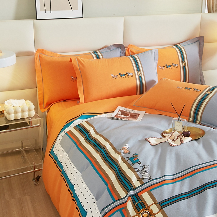 91家纺网 家纺一手货源 找家纺 启航家居 2025新款全棉纯棉磨毛大版印花四件套 奥斯汀