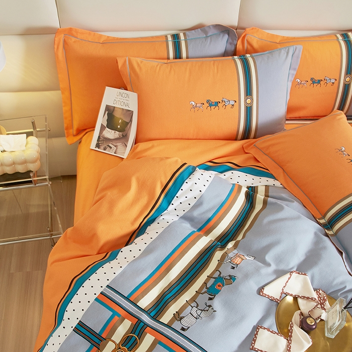 91家纺网 家纺一手货源 找家纺 启航家居 2025新款全棉纯棉磨毛大版印花四件套 奥斯汀