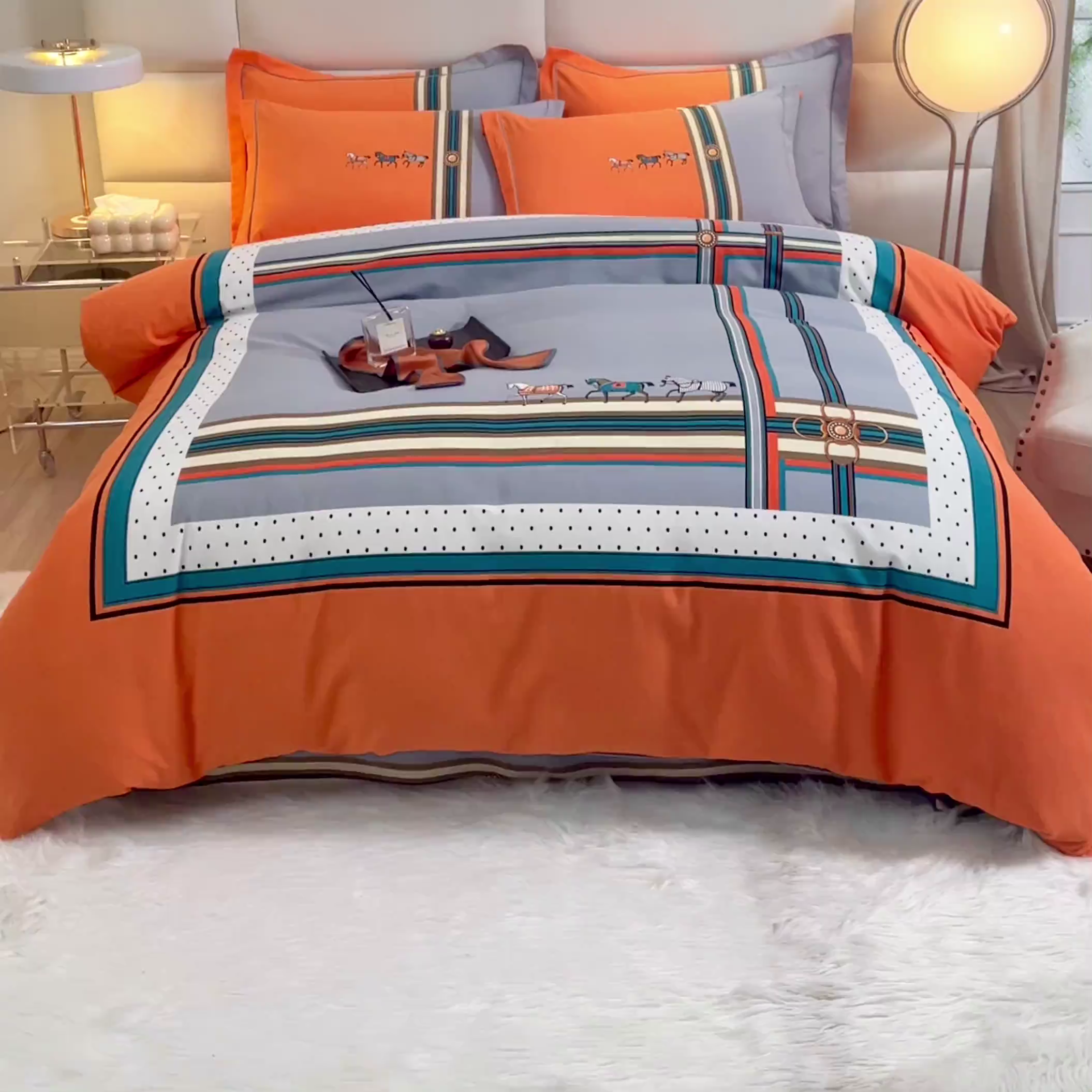 91家纺网 家纺一手货源 找家纺 启航家居 2025新款全棉纯棉磨毛大版印花四件套 奥斯汀