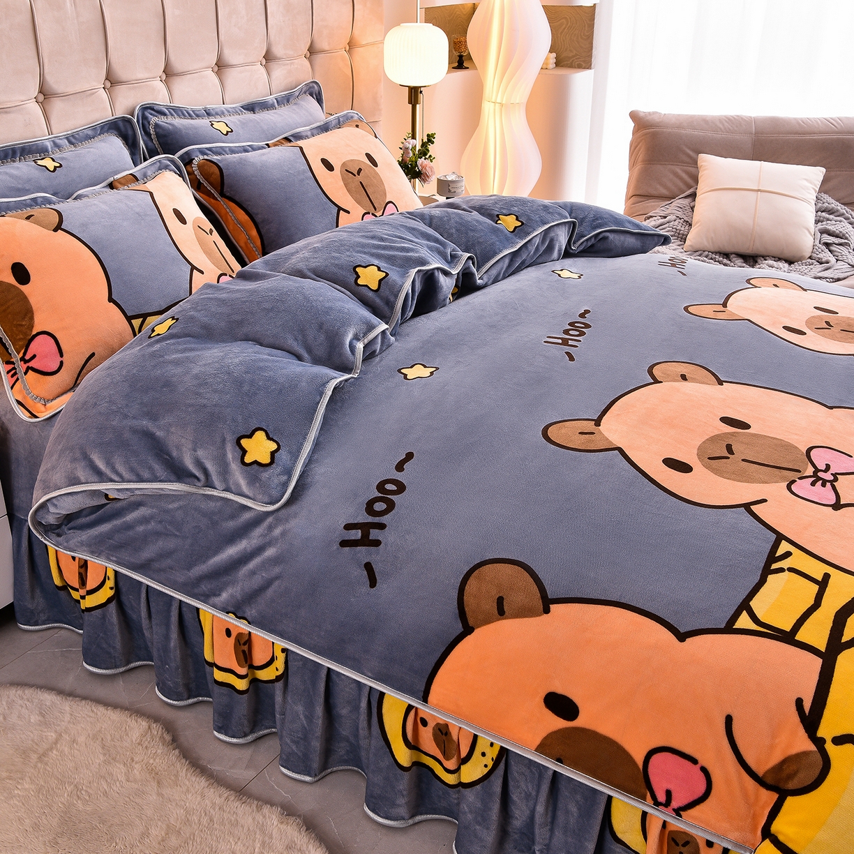 91家纺网 家纺一手货源 找家纺 （总）博兰蒂 2025新款床裙款高克重牛奶绒印花四件套