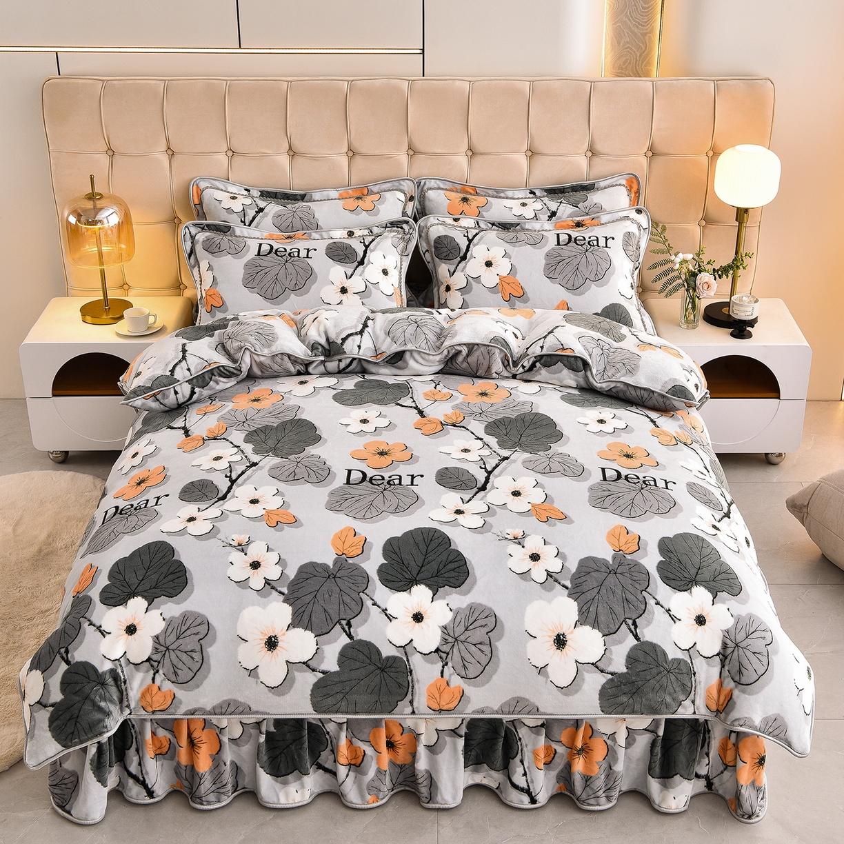 91家纺网 家纺一手货源 找家纺 （总）博兰蒂 2025新款床裙款高克重牛奶绒印花四件套