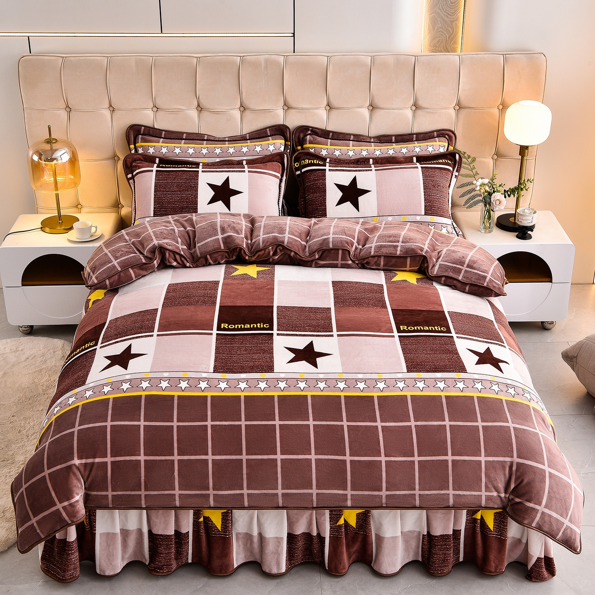 91家纺网 家纺一手货源 找家纺 （总）博兰蒂 2025新款床裙款高克重牛奶绒印花四件套