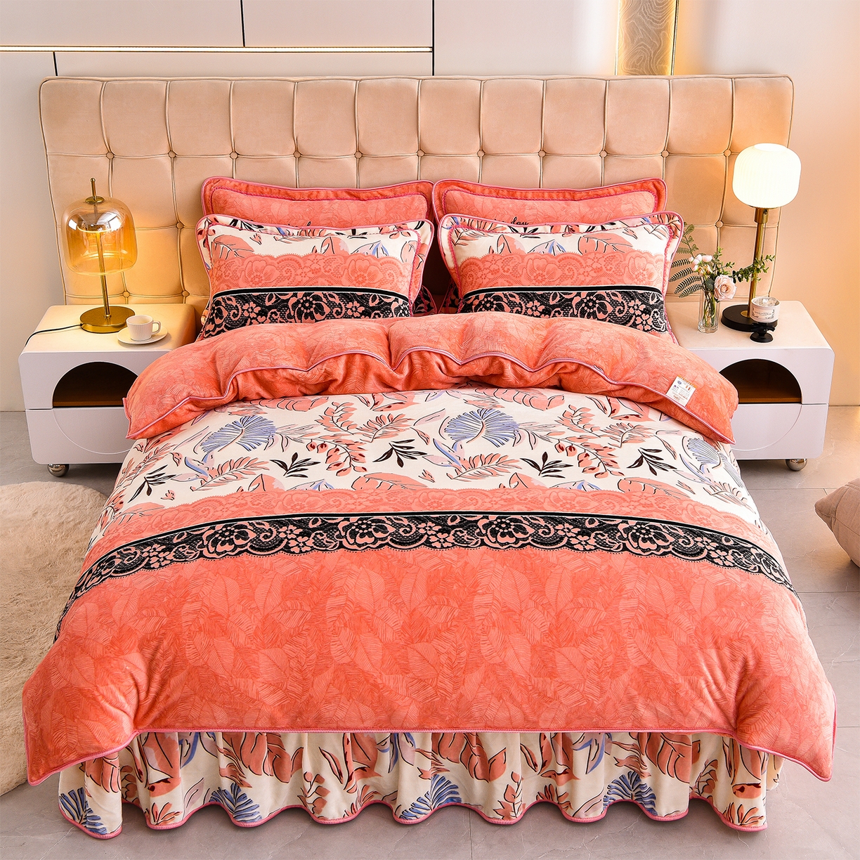 91家纺网 家纺一手货源 找家纺 （总）博兰蒂 2025新款床裙款高克重牛奶绒印花四件套